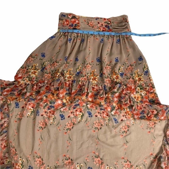 MILLAU Tan Multicolored Floral Print High Low Asymmetrical Ruffled Skirt - Picture 7 of 14
